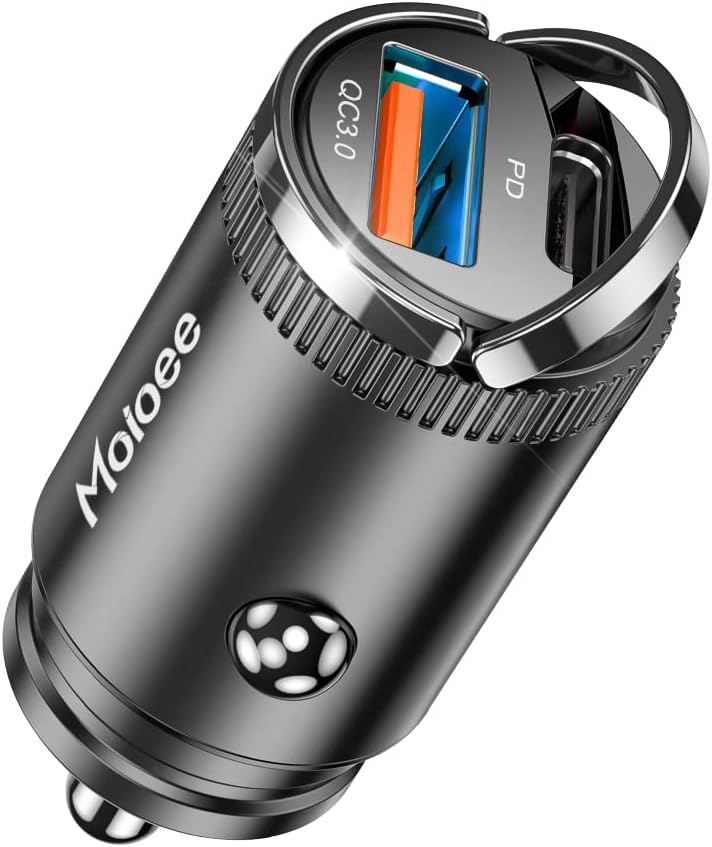 USB C 60W Car Charger Fast Charge, 30W PD& 30W QC3.0 Fast Charge with Metal Body, Flush Fit Pull Ring Style Universal for iPhone 13/13 Pro/12/12 Pro Max/XS/XR, Samsung Galaxy, Car Accessories