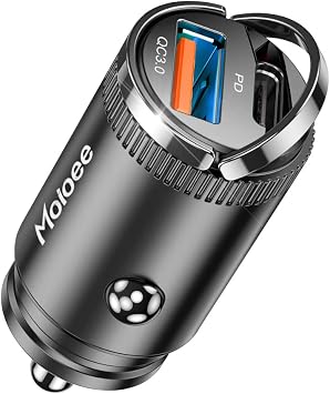 USB C 60W Car Charger Fast Charge, 30W PD& 30W QC3.0 Fast Charge with Metal Body, Flush Fit Pull Ring Style Universal for iPhone 13/13 Pro/12/12 Pro Max/XS/XR, Samsung Galaxy, Car Accessories
