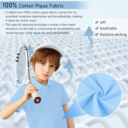 Kid Nation Boys Polo Shirt Girls Uniform Shirt Moisture Wicking Collared Shirt Kids Tennis Golf Shirt Pique Shirts Short Sleeve Shirt Blue 7-8 Years3