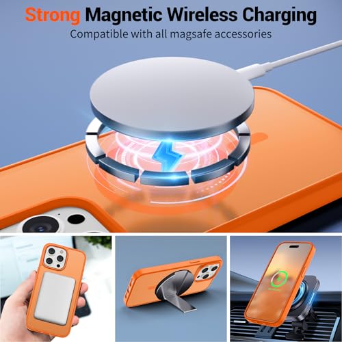 Image of SUPFINE Magnetic for iPhone 15 Pro Max Case with Screen Protector (Compatible with MagSafe) (Military Grade Drop Protection) Translucent Matte Shockproof Phone Cover,Starry Orange