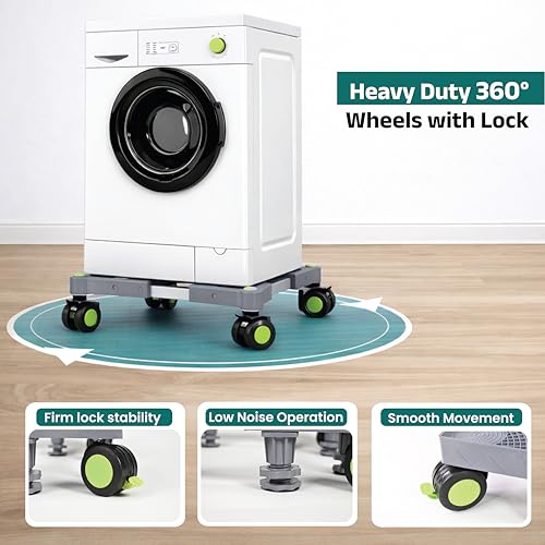 Image of Washing Machine Stand with Wheels, Adjustable Fridge Stand 25 x 25 Inch, 300 KG Capacity, Anti Vibration, Rust Free, 1 Year Warranty, for Front Load, Top Load, Refrigerator & Cooler