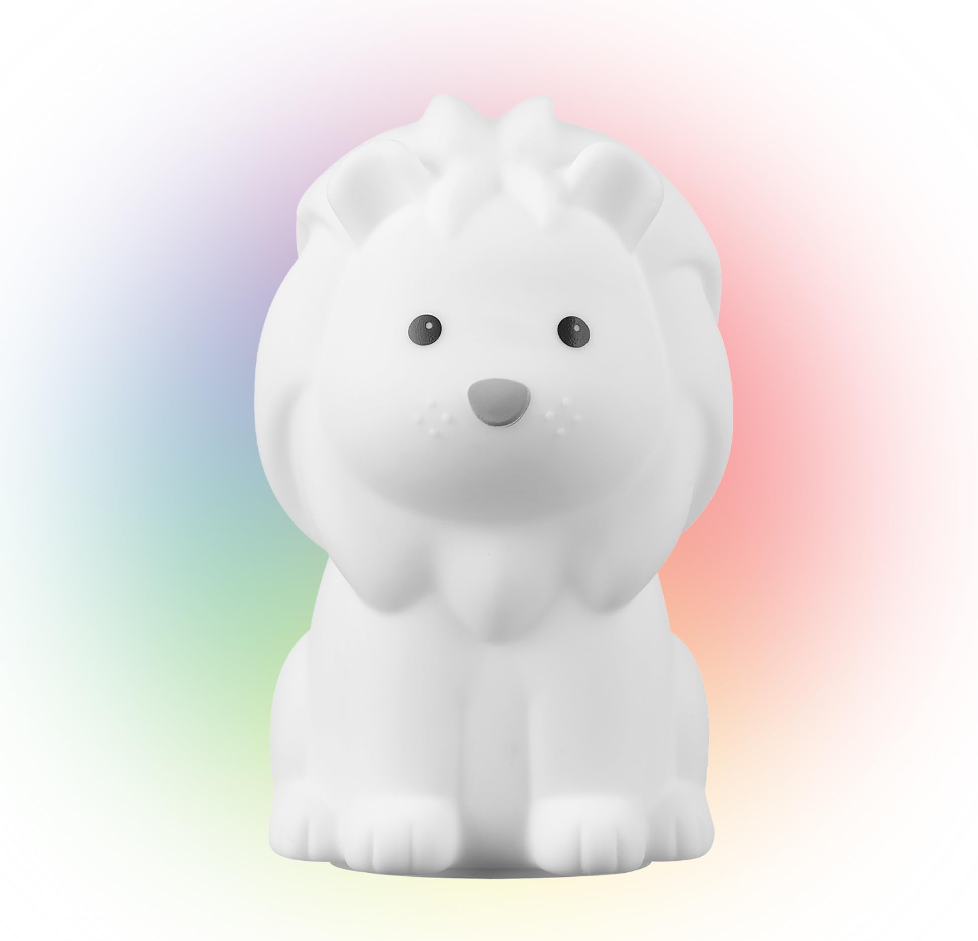 13849 Multicolor Changing LED Integrated Rechargeable Silicone Night Light, Lion, Tap Button Switch, White, Modern Lighting for Bedroom, Nursery, Playroom, Nightstand
