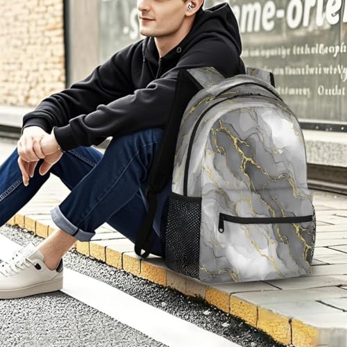 Mochila escolar para estudiantes universitarios con diseño de mármol de tinta 7