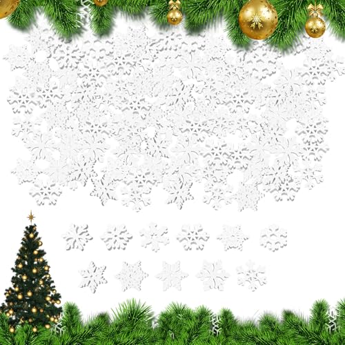 Ellxen 100 Stücke Weihnachtsdeko Schneeflocken Holz,Holzschneeflocken...