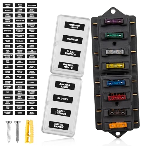 RED WOLF Car 8-Way Blade Fuse Block Box Standard Circuit Fuses for Boat Marine Auto RV Car Trailer Truck SUV Power Distribution Panel Damp-Proof Cover DC 10-32V, Waterproof