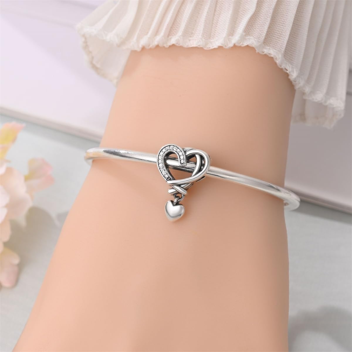 925 Sterling Silver Charms, Compatible with Pandora Bracelets, 5A Cubic Zirconia Beads, Pendants for Mother's Day and Valentine's Day Gifts Heart Pendant Charms - Image 3