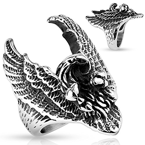 BlackAmazement Biker Ring Flying Eagle Adler 316L Edelstahl Rocker Biker Silber schwarz Herren