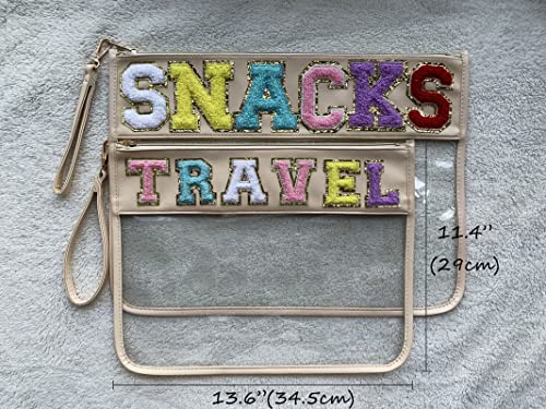 Image of HAIBOLAN Monogram Clear Stadium Purse Bag Chenille Letter Travel Patch Pouch Snack Makeup Wristlet