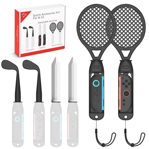 Sioenl Paquete de accesorios de juegos deportivos para Nintendo Switch 2 (2025), 6 en 1, kit desmontable para fiesta de amigos y familiares para NS2 con mango de agarre, raquetas de tenis, palos de