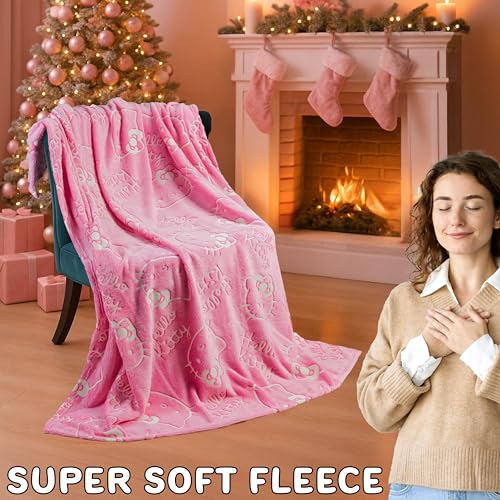 Image of Hello Kitty Sanrio Glow in The Dark Throw Blanket 51x59 inch for Girls Teens Women, Soft Fleece Throw Blanket for Sofa Bed, Kawaii Gifts for Kids (Pink Hello Kitty)