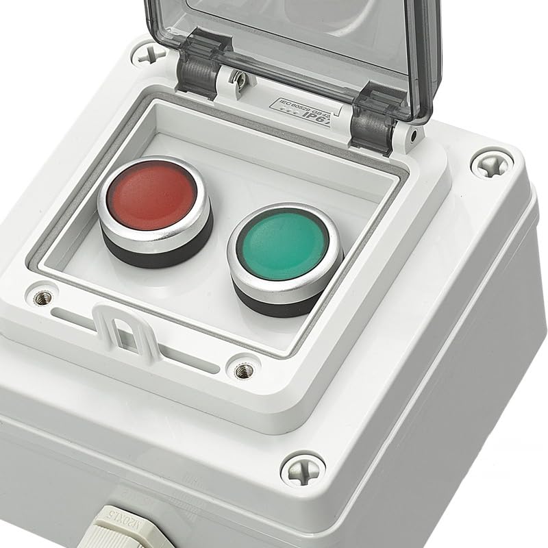 Caja de interruptores de control de botón impermeable for exteriores de 220 V CA, lámpara indicadora de arranque y parada de emergencia, caja de conexiones con interruptor de autorrecuperación(45719)