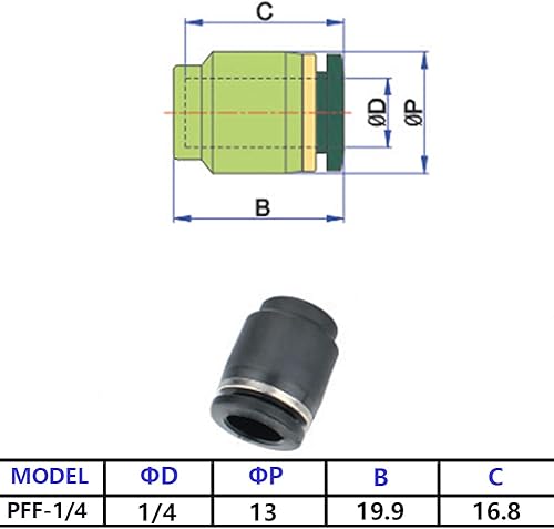 Miniatura 3 de 10PCS 1/4 pulgada tubo OD tapón neumático Tapón de conexión, PPF-1/4 plástico empuje en conexión conexión