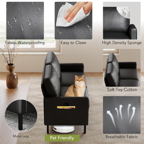Image of STHOUYN Modern 2 Piece Faux Leather Couch and Chair Set, 56 Inch, USB Ports