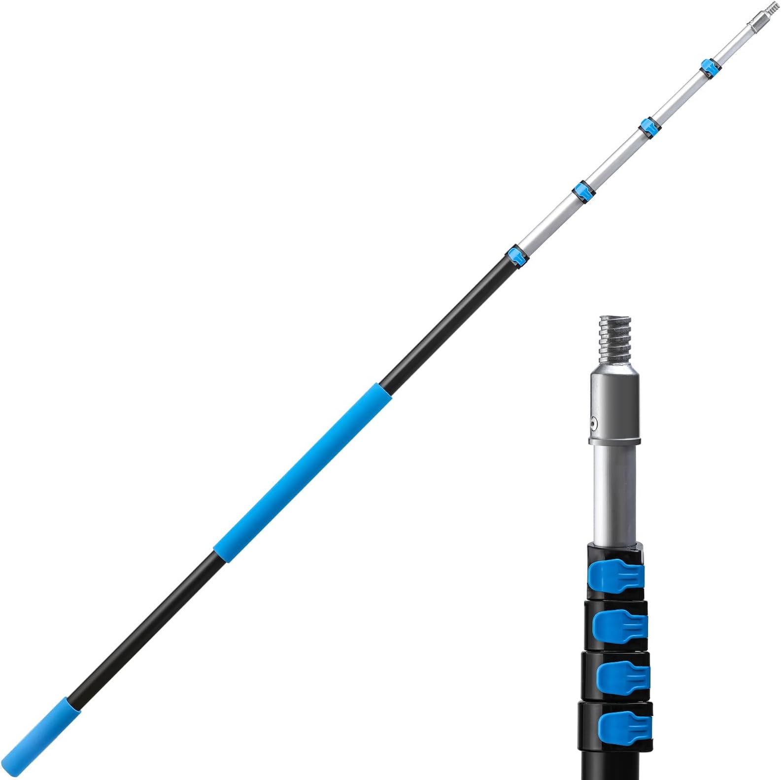 6-30 ft Long Telescopic Extension Pole, Multi-Purpose Extendable Pole with Universal Twist-on Metal Tip, Lightweight Sturdy Aluminum Telescoping Pole for Painting, Dusting and Window Cleaning