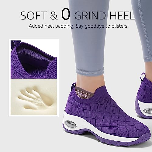 STQ Womens Walking Shoes with Arch Support Non Slip Work Shoes Quilted Slip on Sock Sneakers4