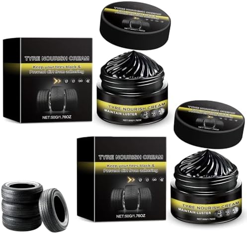 Tyre Nourish Cream, Tire Coating Paste, Powerful Wheel Cleaning Refurbish Wax, Car Tires & Plastic Trim Renewal Paste, for Car Trucks Motorcycles Tires, Restores Black Gloss, Blocks UV (2PCS)