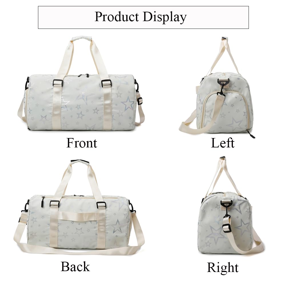 Sac de sport pour enfant avec compartiment à chaussures et compartiment humide, motif étoiles, Blanc.