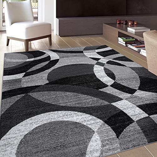 Rugshop Contemporary Abstract Circles Perfect for high Traffic Areas of Your Living Room,Bedroom,Home Office,Kitchen Area Rug 7’10” x 10’2″ Gray