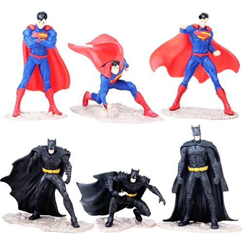 Adornos para tartas-Tomicy 6 Piezas Superman Batman Figuras Decoración para Tarta de cumpleaños de...