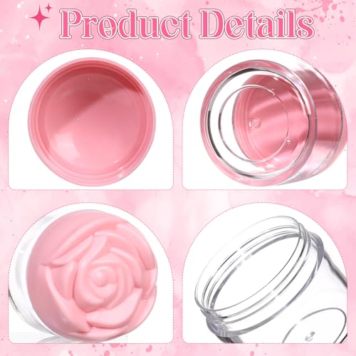 RONRONS 24 Pack Pink Rose Flower Shaped Empty Cream Jars, Clear Leak-Proof Plastic Cosmetic Containers with Lids for Makeup, Nail Polish, Bulk Wholesale for Small Business3