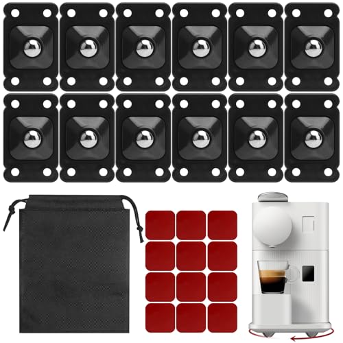 KQDRAVINE 12 Piezas Mini Ruedas Adhesivas Giratorias con Bolsa de Almacenamiento, Ruedas para Electrodomesticos Pequeños para Electrodomésticos de Cocina, Cajas de Almacenamiento y Cubos de Basura