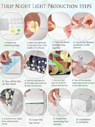 Mirror Tulip Cube LED Lamp - 20 LED Flower Lights, Dual-Purpose Tabletop & Mirror Decor | Gifts for Woman | Valentine Gift 6 512t5E2Bi L