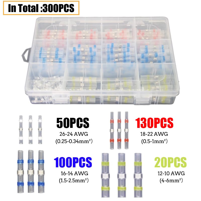 Box-Packed Thermal Shrinkage Electrical Car Wire Connector Solder Extrusion Terminals Block Cable Termination Wireway Clamping(300PCS Set Box)