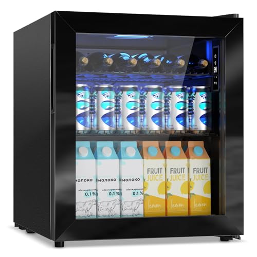 Velivi Mini Fridge with Glass Door-Small Fridge Desk Beverage Cooler for Beer Drinks 1.4 Cu.Ft Countertop Beverage Fridge with Adjustable Shelves, Led Light for Bedroom/Office/Dorm (Black)