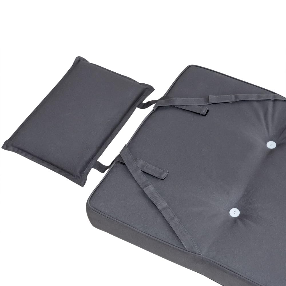 Detex 2X Coussins de Chaise de Jardin avec Dossier Haut Anthracite 118x45x7 cm Oreiller Appui-tête Amovible hydrofuges