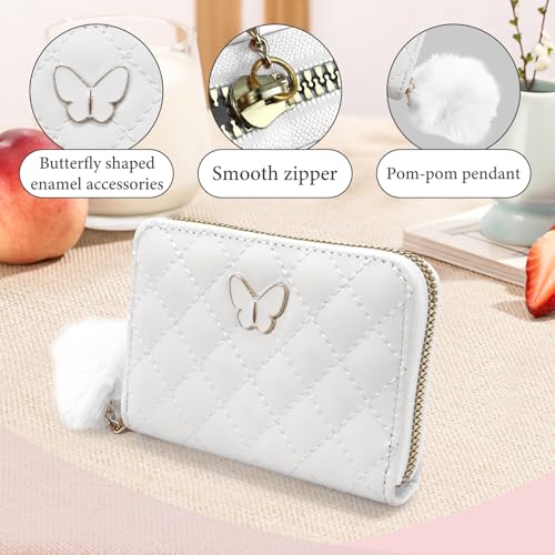 Womens Wallets, PU Leather Small Wallet Credit Card Holder for Women and Girls, Cute Wallet Purse Ladies Wallets with Fur Ball Zipper for Shopping, Dating, Travel (white)3