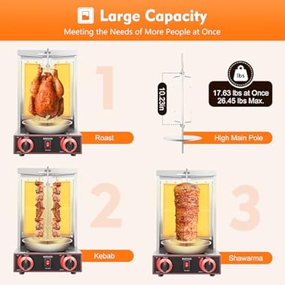 3000W 220V LPG Gas Döner Kebab Maschine Gas Döner Kebab Grill Dönergrill Gyrosgrill Kebap Grill Dönergrill Tischgrill Döner BBQ Edelstahl – Bild 5