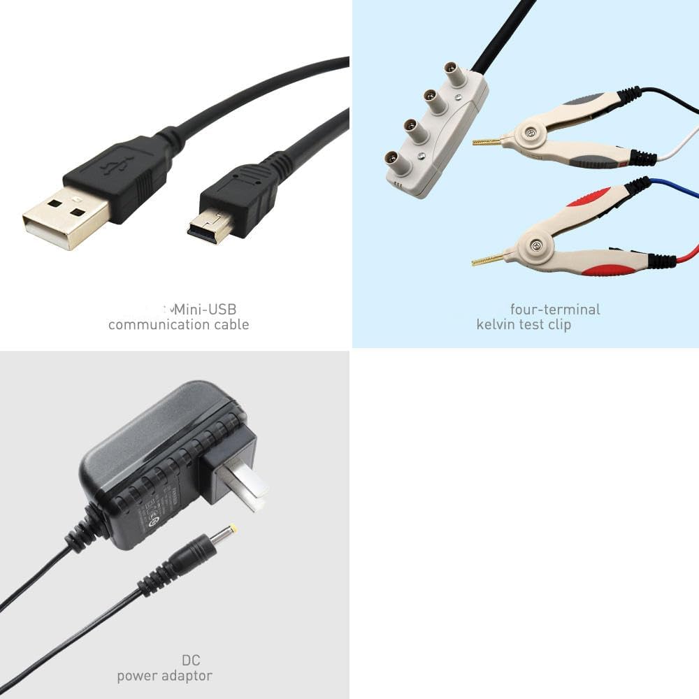 Handheld Micro Ohmmeter DC Low Resistance Tester Contact Resistance Tester with Range 10μΩ～200KΩ Accuracy 0.1% USB Interface ABS/PER/SEQ Comparison Criteria
