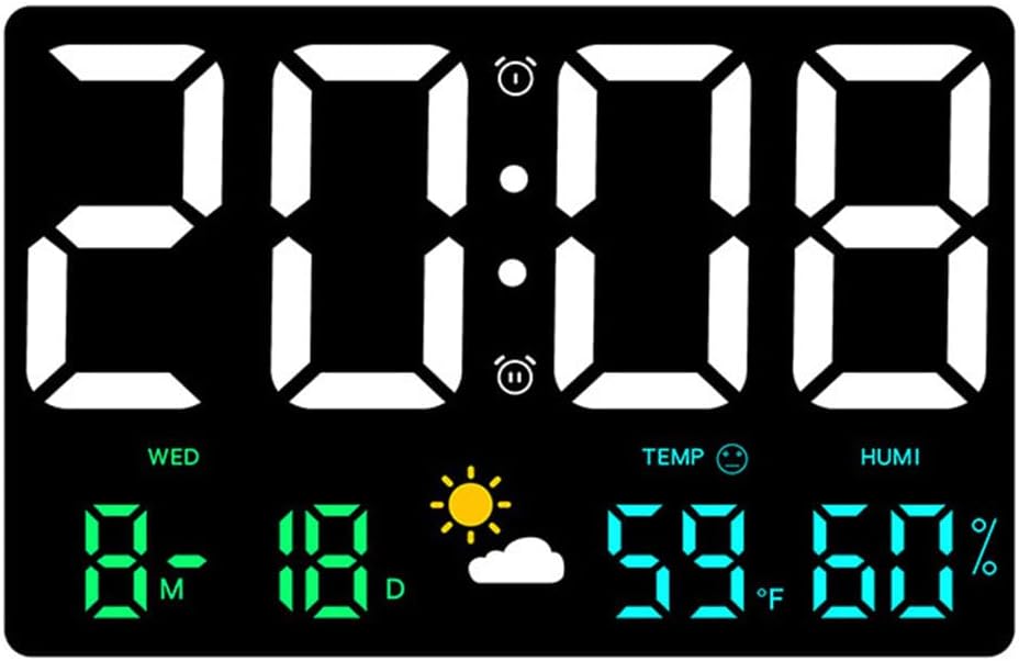STOBAZA Digital Wall Clock with Temperature Humidity Sensor Large Display Corded Led Alarm Clocks with Date, Week, Temp, Humidity Calendar Alarm Timer for Living Room Bedroom Classroom Office
