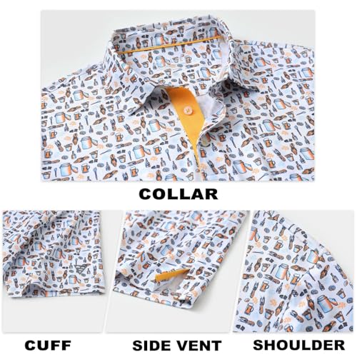 Image of M MAELREG Mens Golf Shirt Short Sleeve Dry Fit Print Moisture Wicking Performance Patterns Collared Polo Shirt