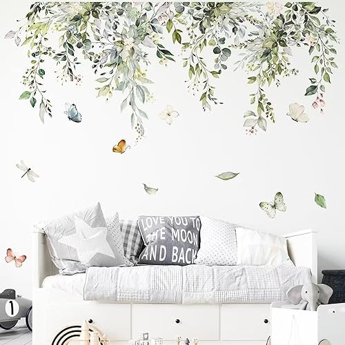 Amazon.com: Supzone Hanging Green Leaves Wall Decals Watercolor Plants ...