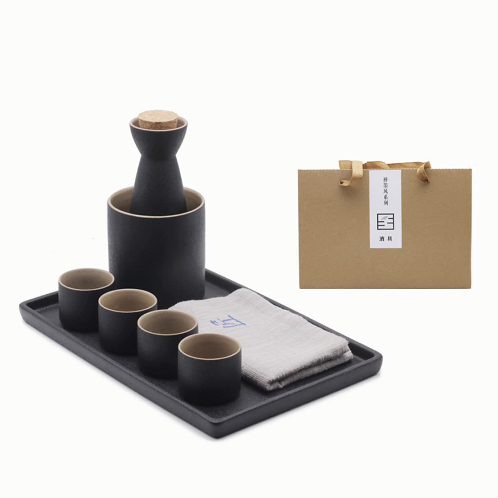 Set de sake japonés ZEMMAL de cerámica elegante con base y calentador tradicional