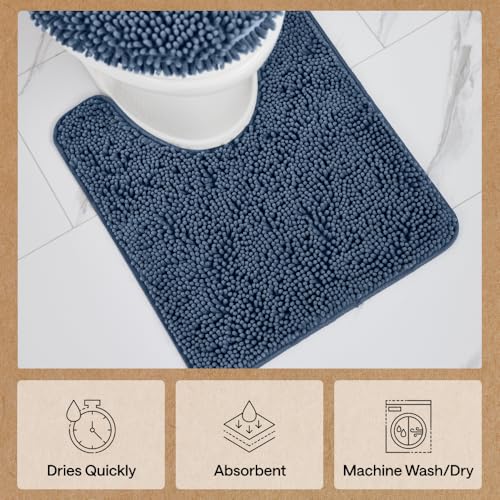 Image of Gorilla Grip Original Shaggy Chenille Square U-Shape Contoured Mat for Base of Toilet, 22.5x19.5 Size, Machine Wash and Dry, Soft Plush Absorbent Contour Carpet Mats for Bathroom Toilets, Navy Blue