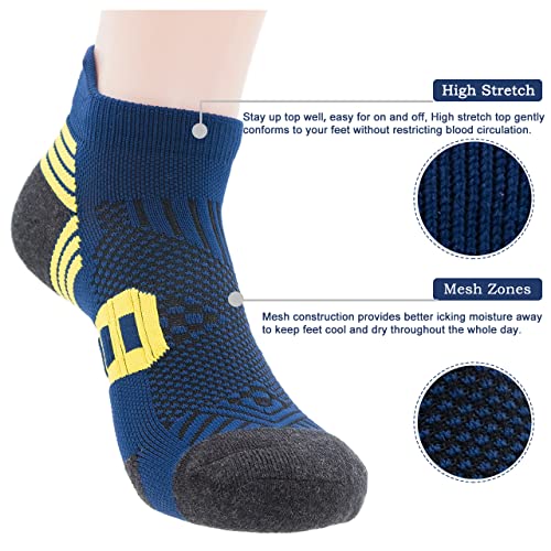Pearl Care Mens Navy Blue Athletic Running Ankle Socks Light Cushioned Tab Sports Low Cut Socks (6 Pack) /W Arch Compression Moisture-Wicking Breathable Soft Padded #TOP2