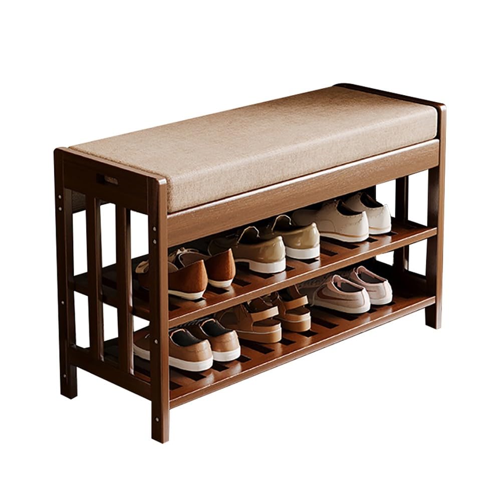 MSHGSKU Bamboo Shoe Bench, Entryway Storage Bench with Padded Seat, Stable Shoe Shelf, Holds up to 80 kg, Perfect for Indoor Entrance Hallway, 27CM Height