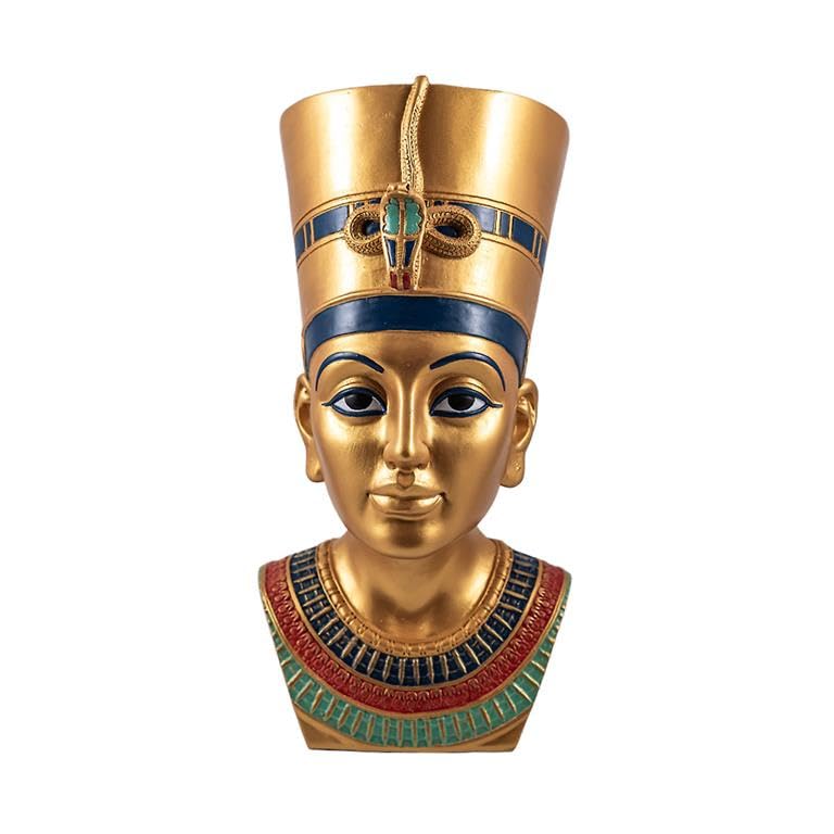 Figura Busto Nefertiti Reina egipcia Dorado de Resina Pintado a Mano 12x17x25 cm