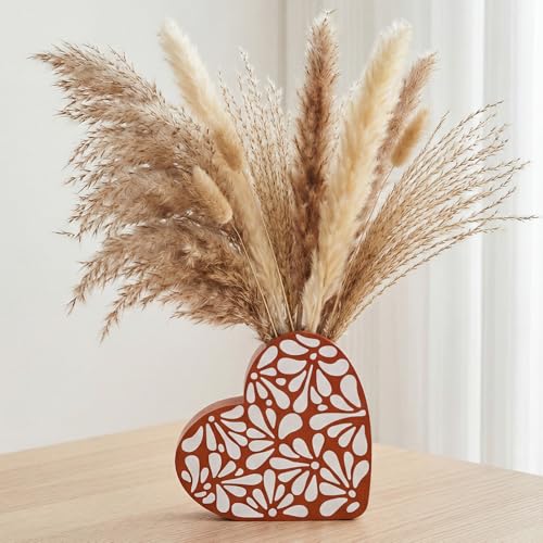 Willinglong 1 Pcs Mexicanos De Barro Talavera Flower Vases Cielito Lindo Party Decoration Heart Shaped Mexican Wooden Fiesta Centerpiece Terracotta Clay Pottery Dia De Los Muertos for Home Table