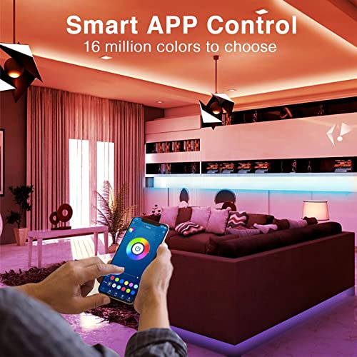 Image of hyrion 100 ft Bluetooth LED Strip Lights,Music Sync Color Changing Lights Strip,5050 RGB Tape Lighting with Remote,Smart Phone App Control for Bedroom,Bar,Room DIY (APP+Remote)