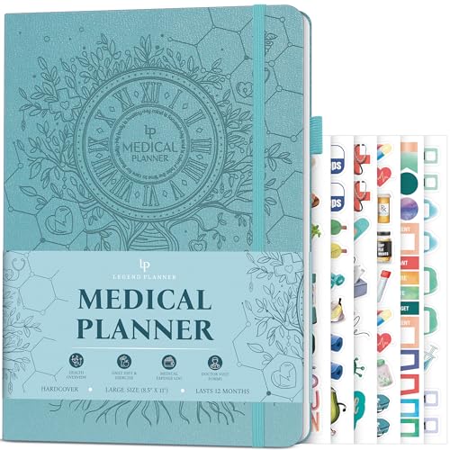 Legend Medical Planner – 12-Month Health Tracker Journal to Track Meals, Symptoms, Blood Pressure, Lab Test Results – Med & Wellness Notebook for Daily Self-Care & Health Goals (Aquamarine)