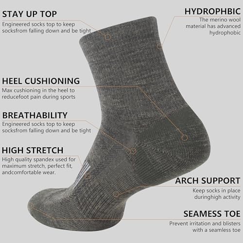 Merino Wool Ankle Socks, Men's Women's 90% Wool Athletic Thin Running Moisture Wicking Socks, 3 Pairs3