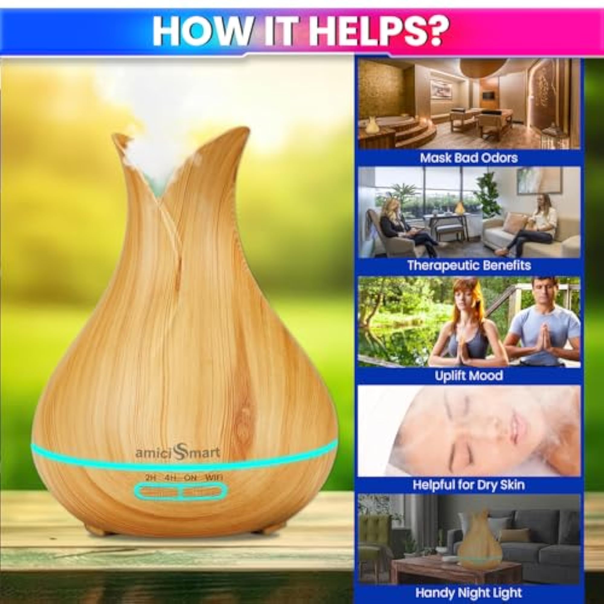 WiFi Aroma Diffuser with Multicolor LED Light, Smart Life App