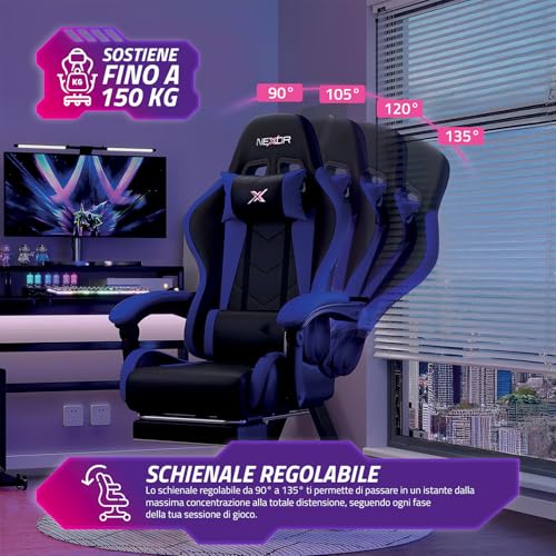 Quarta immagine Avilia Poltrona Gaming Reclinabile in Pelle, 90-135°, 150 kg