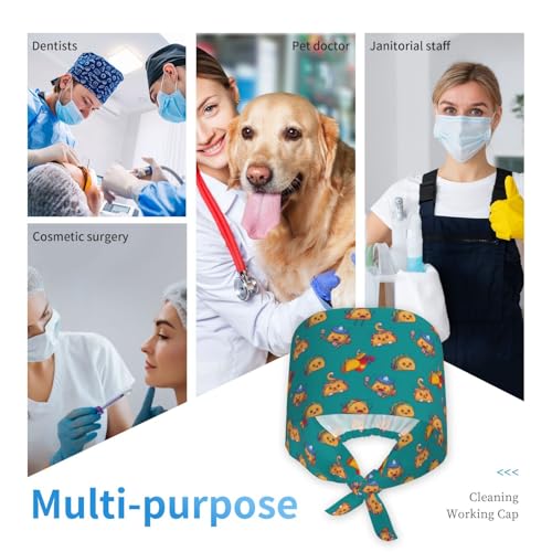 Image of Working Cap Scrub Cap with Sweatband | Adjustable Nurse Surgical Caps, for Men Women, Tie Back Hat
