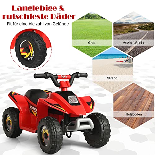 GOPLUS 6V Elektro Kindquad ATV mit Vor- und Rückwärtsschalter, Miniquad Kinderauto, Elektrofahrzeug aus PP + Stahl, Elektro Motorrad für Kinder ab 3 Jahre bis zu 30kg tragbar, 73x40x44,5cm (Rot) – Bild 8