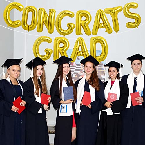 Image of TONIFUL 2026 Congrats Grad Balloons - 16 Inch Gold Congrats Foil Balloons Banner Reusable Material for Graduation Party Graduate Congratulations 2026 Congrats Grad Decorations