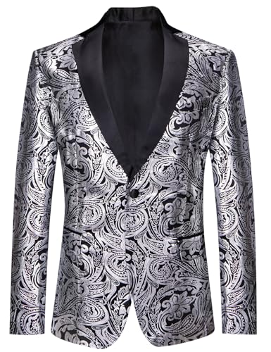Image of Barry.Wang Mens Floral Blazer Suit Jacket Notched Lapel Casual Sport Coat | Flowers Jacquard One Button Tuxedo for Prom Wedding Party Disco Dinner Banquet Cocktail Homecoming Travel,Regular Fit